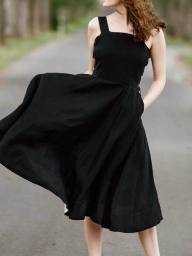 Pinafore Dress, Sleeveless - Pansy Black - S